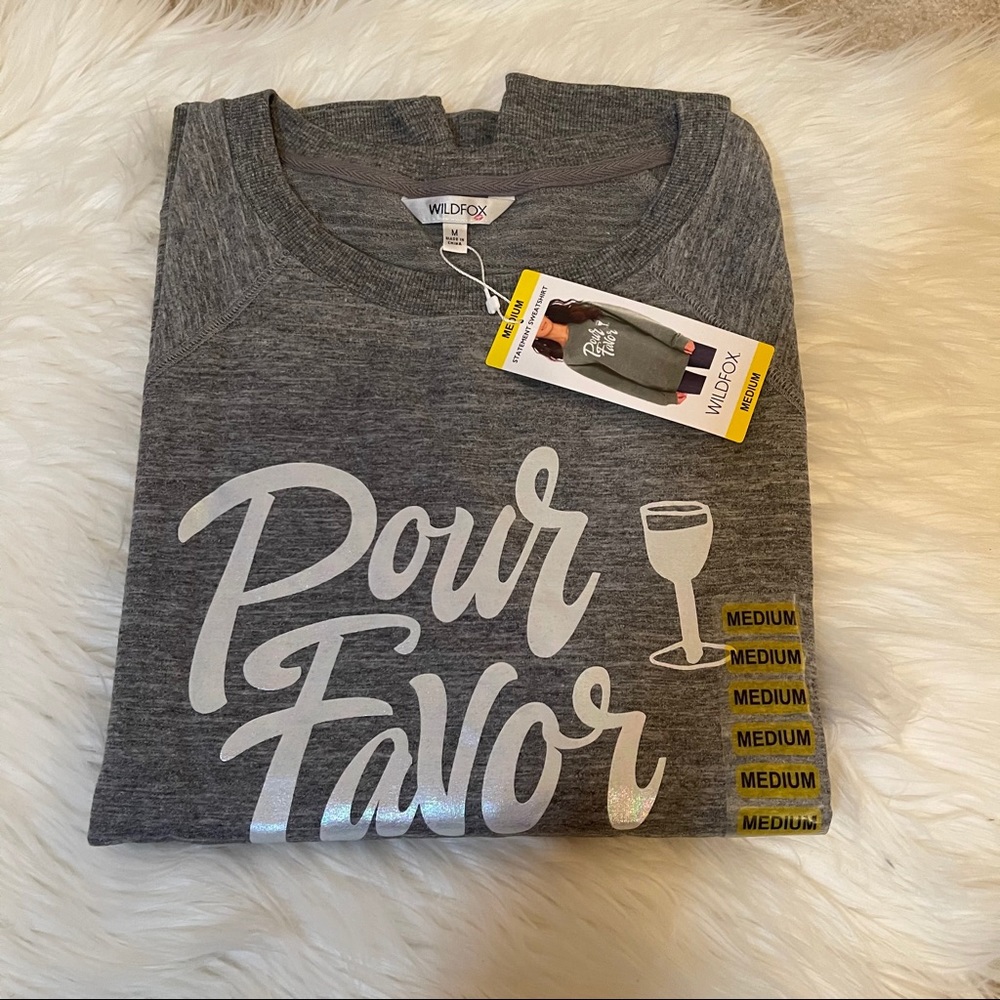 NWT Wildfox Pour Favor Wine Grey Sweatshirt Med Lg - Picture 1 of 13